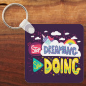 Stop met dromen, begin met donkere Paarse metal Sleutelhanger (Voorkant)