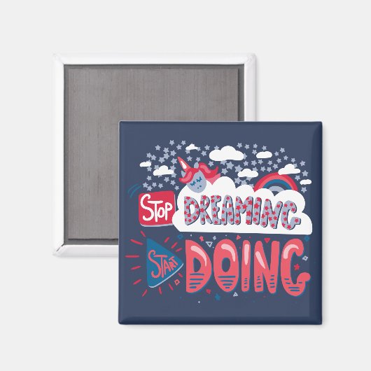 Stop met dromen, begin met marineblauw magneet (Voorkant / Achterkant)