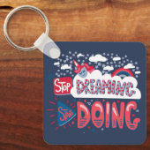 Stop met dromen, begin met marineblauw metaal sleutelhanger (Voorkant)