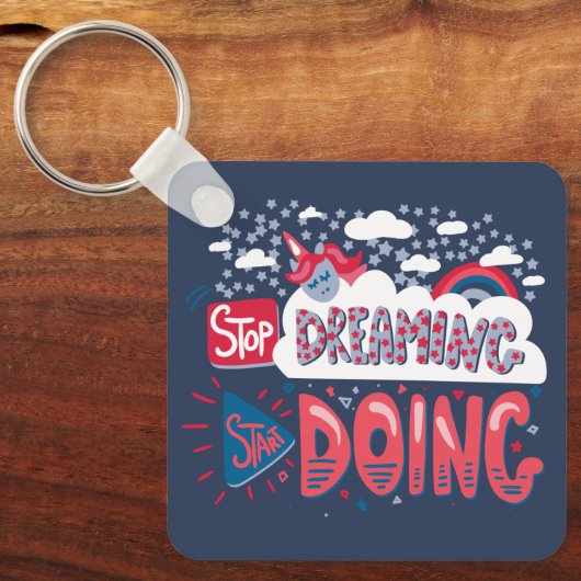 Stop met dromen, begin met marineblauw metaal sleutelhanger (Voorkant)