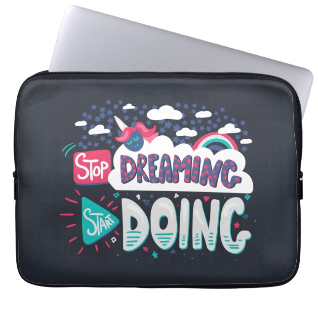 Stop met dromen, begin met schaduwzwart doen laptop sleeve (Voorkant)