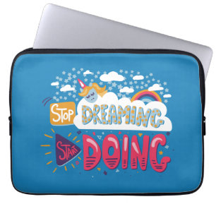 Stop met dromen, begin met staalblauw laptop sleeve