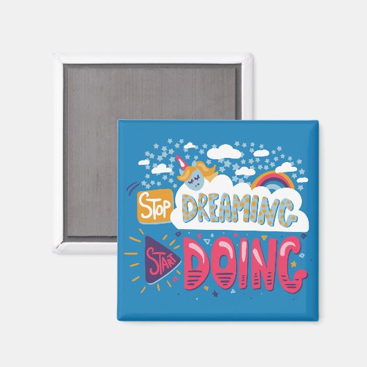 Stop met dromen, begin met staalblauw magneet (Voorkant / Achterkant)