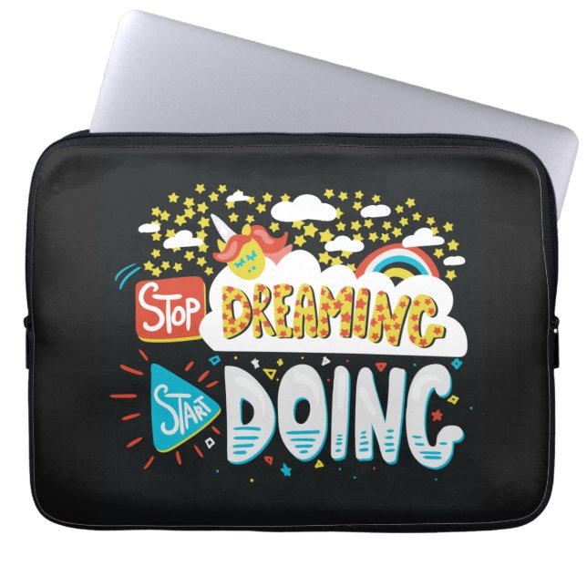 Stop met dromen, begin met zwart doen laptop sleeve (Voorkant)