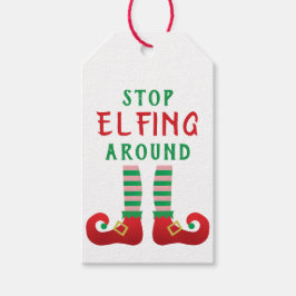 Stop met Elfing rond Funny Gezegde Green Cadeaulabel