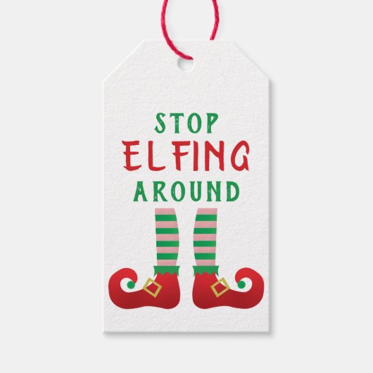 Stop met Elfing rond Funny Gezegde Green Cadeaulabel (Voorkant)