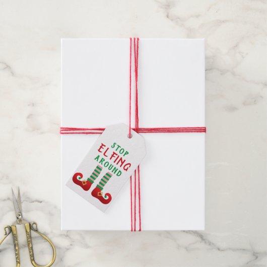 Stop met Elfing rond Funny Gezegde Green Cadeaulabel (Met Touw)