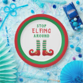 Stop met Elfing rond het grappige kerstGezegde Papieren Bordje (Feest)