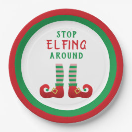 Stop met Elfing rond het grappige kerstGezegde Papieren Bordje