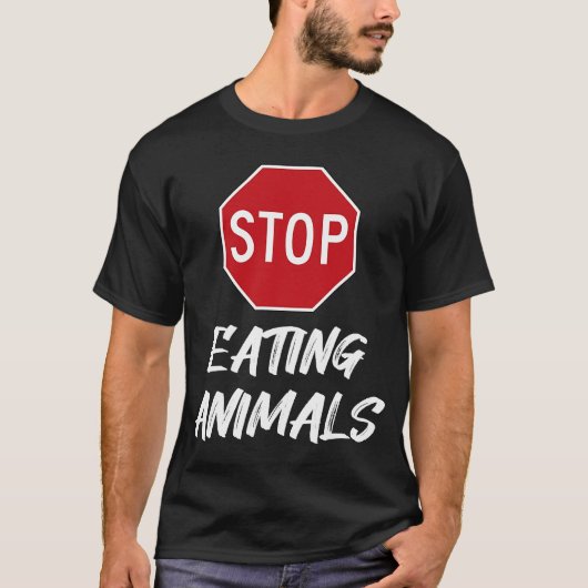 Stop met het eten van dieren Onderteken de vegetar T-shirt (Voorkant)