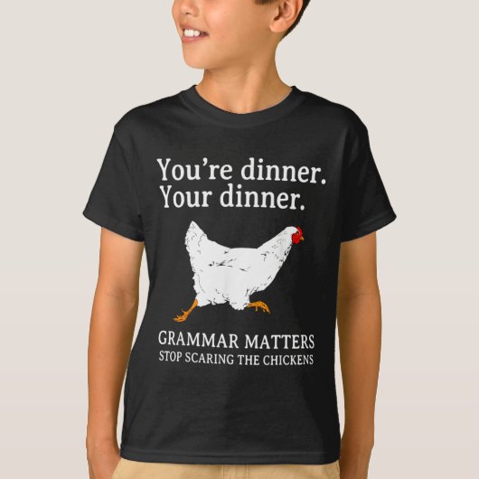 Stop met het kippen Engels grammatica grappige tee T-shirt (Voorkant)