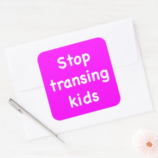 Stop met het overzetten van kinderen vierkante sticker (Envelop)