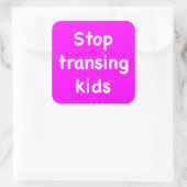 Stop met het overzetten van kinderen vierkante sticker (Tas)