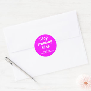Stop met het trans maken van kinderen, betaald doo ronde sticker