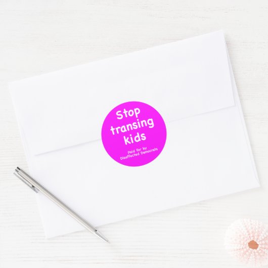 Stop met het trans maken van kinderen, betaald doo ronde sticker (Envelop)