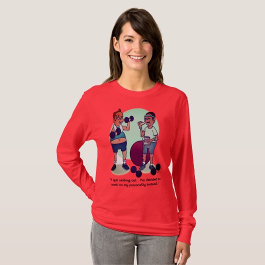 Stop met het uitwerken van grappige dames lange mo t-shirt (Voorkant volledig)