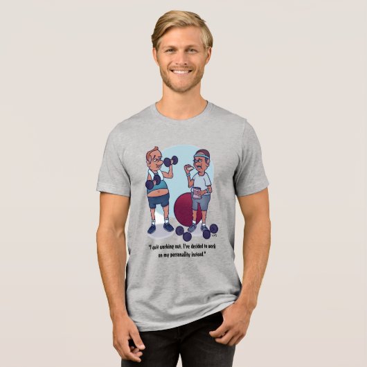 Stop met het uitwerken van grijze Mannen Tri-Blend Shirt (Voorkant volledig)