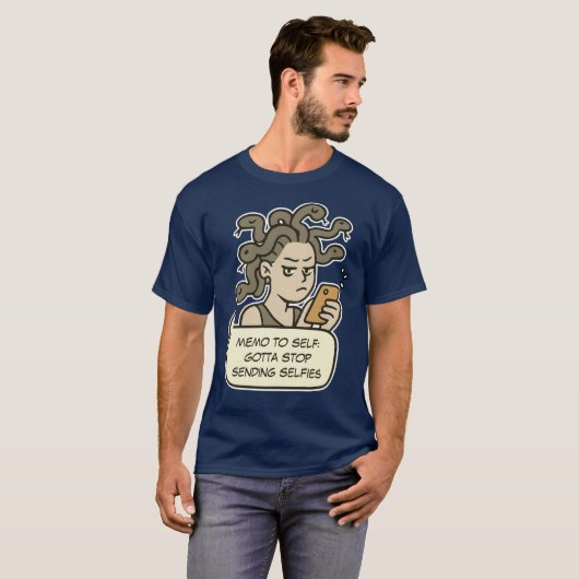 Stop met het verzenden van selfies, grappige Medus T-shirt (Voorkant volledig)