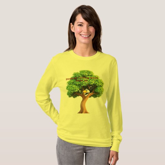 Stop met hout snijden, red ons t-shirt (Voorkant volledig)