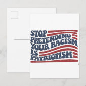 Stop met je racisme te doen is patriottisme aankondigingskaart (Voorkant / Achterkant)