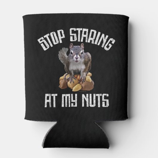 Stop met naar mijn noppen te staren - grappig vier blikjeskoeler (Achterkant)