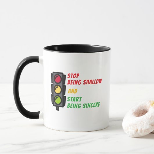 "Stop met oppervlakkig te zijn" mok (Met donut)