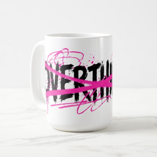 Stop met overdenken en begin te leven koffiemok (Voorkant links)