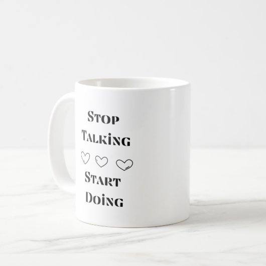 Stop met praten, begin met een gesprek koffiemok (Voorkant links)