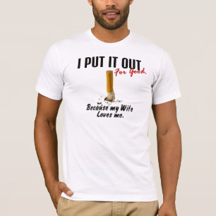 Stop met roken... ik gooi het uit... vrouw houdt v t-shirt