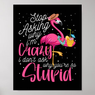 Stop met vragen waarom ik gek flamingo stomme roze poster