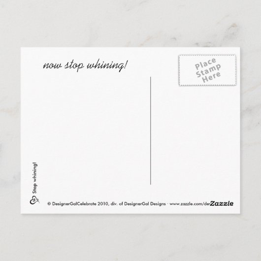 Stop met zeuren! briefkaart (Achterkant)
