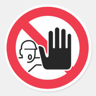Stop niet betreden. Niet toegestaan. Hand stop. Ronde Sticker