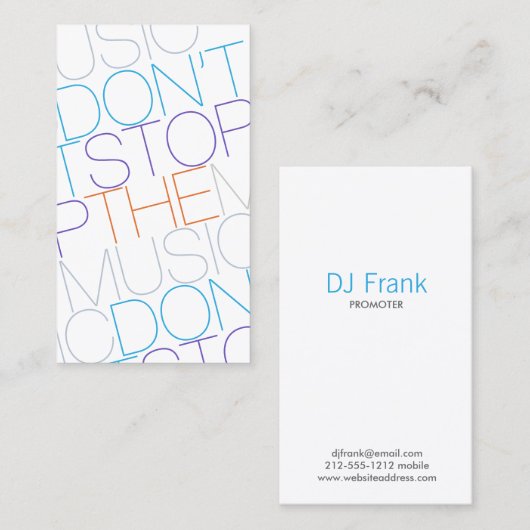 STOP NIET DE MUZIKANT VAN DE MUSIC DJ BAND VISITEKAARTJE (Voorkant / Achterkant)