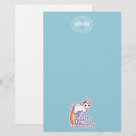 Stop niet met Believin in Unicorns Briefpapier (Voorkant / Achterkant)