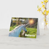 Stop niet met geloven met eenhoorn kaart (Gele Bloem)