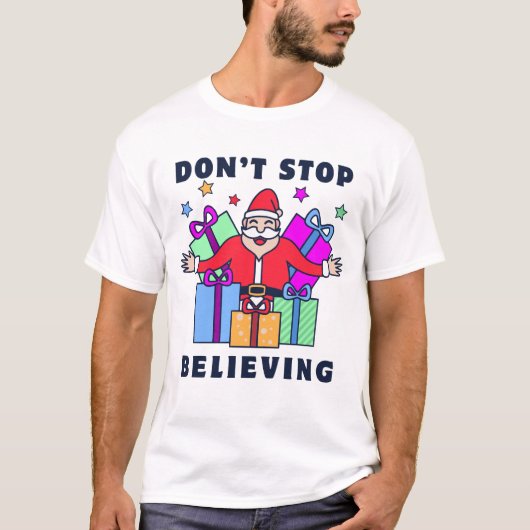 Stop niet met het geloven van de kerstman met gesc t-shirt (Voorkant)