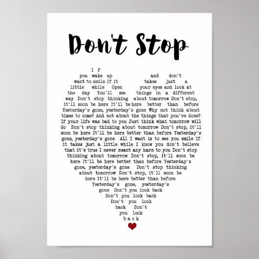 Stop niet met Wall Art Song Lyric Heart Print (Voorkant)