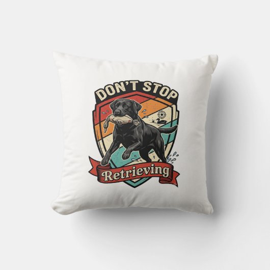 Stop Niet Ophaal Zwarte Labrador Hond Eend Retro Kussen (Voorkant)