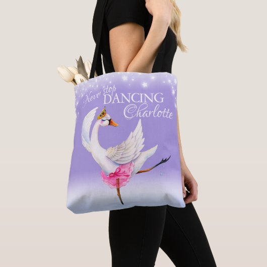 Stop nooit met dansen met balletzwaluw paarse kuns tote bag (Dichtbij)
