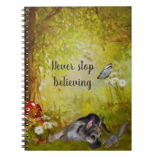 Stop nooit met het geloven van de Duitse herderdee Notitieboek (Voorkant)
