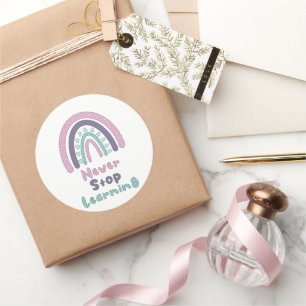 Stop nooit met het leren van inspirerend boho-rege ronde sticker