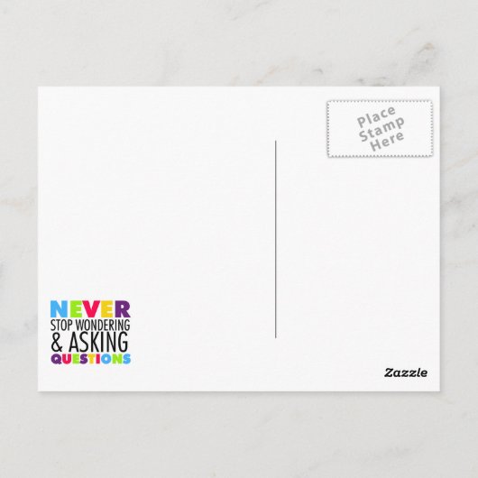 Stop nooit met het nadenken en het Vragen Briefkaart (Achterkant)