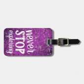 Stop nooit met het verkennen van Paarse glitter Tr Bagagelabel (Voorkant horizontaal)