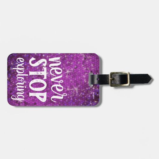 Stop nooit met het verkennen van Paarse glitter Tr Bagagelabel (Voorkant horizontaal)