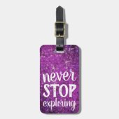 Stop nooit met het verkennen van Paarse glitter Tr Bagagelabel (Voorkant verticaal)