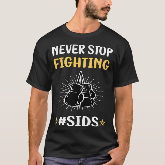 Stop nooit met vechten tegen wiegendood t-shirt (Voorkant)