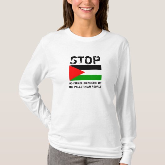 STOP ONS-ISRAËLISCHE GENOCIDE VAN PALESTIJNSE MENS T-SHIRT (Voorkant)
