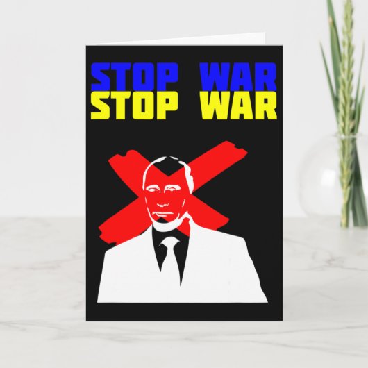 Stop Oorlog Anti Poetin Gezicht Oekraïense Vlag Kaart (Voorkant)