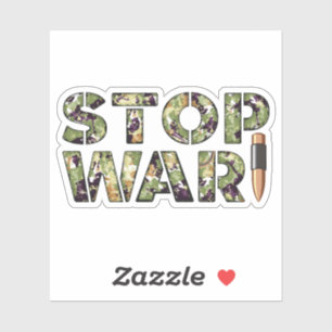Stop Oorlog Boodschap in Camouflage Tekst met Koge Sticker
