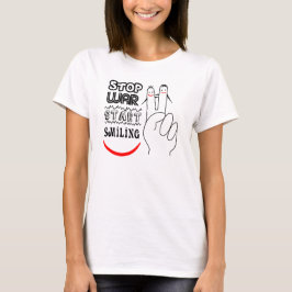 Stop Oorlog Grote Glimlach Twee Vingers Vredessymb T-shirt